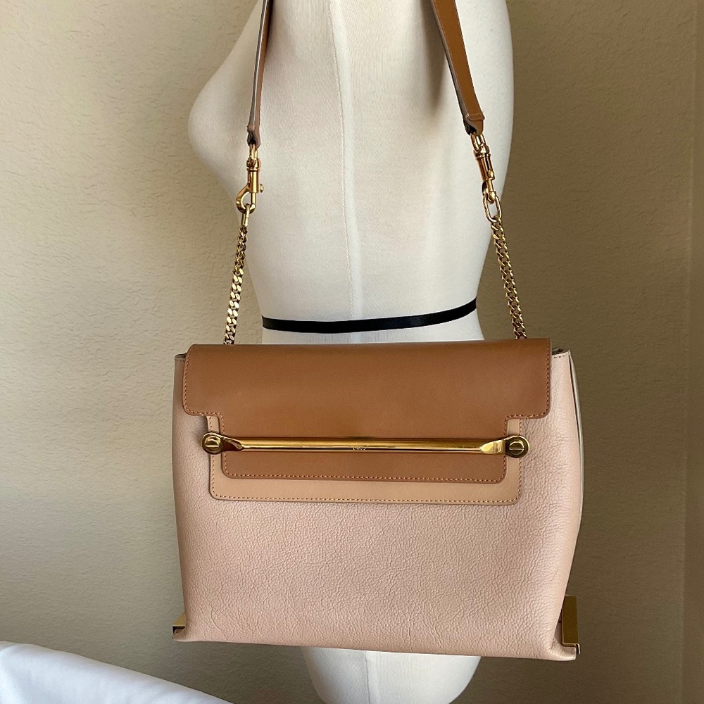 CHLOE Clare Nude Pink, Caramel and Beige Leather Handbag with Gold Strap